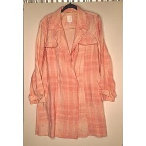 LC Lauren Conrad Womens Coral Plaid Lightweight Trench Coat Large